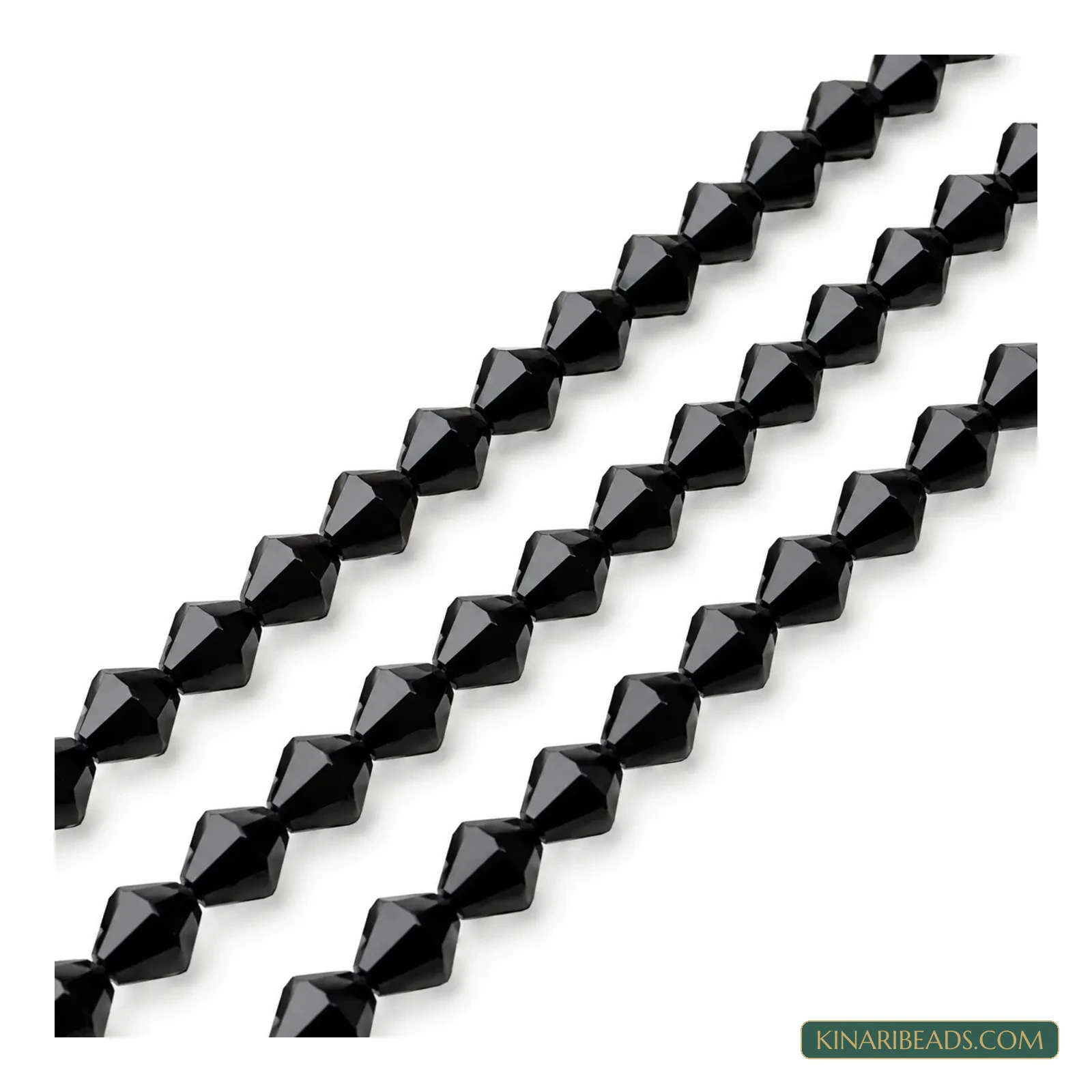6mm Faceted Crystal Bicone Glass Beads - 1 String - Black colour